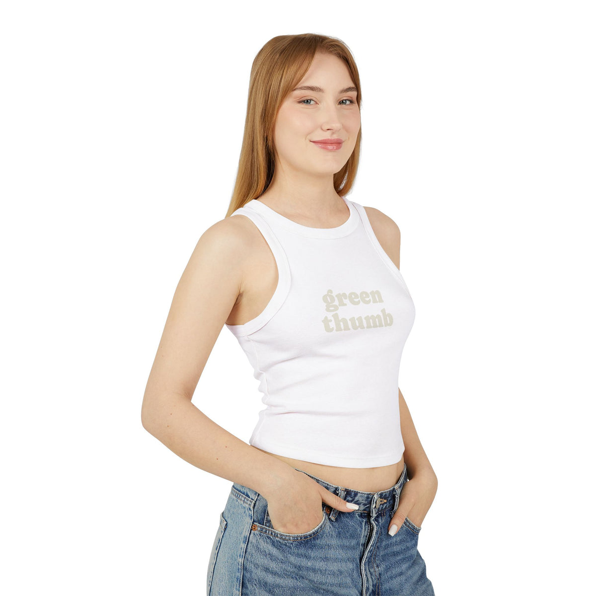 Green Thumb Racer Tank Top — Women's Crop Ribbed Garden Tee