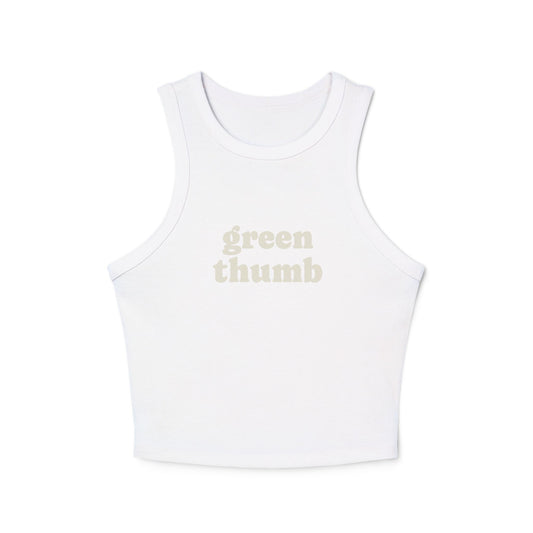Green Thumb Racer Tank Top — Women's Crop Ribbed Garden Tee