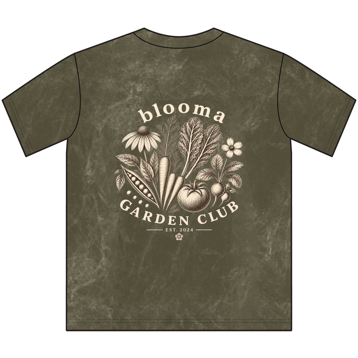 Blooma Garden Club Vintage Crewneck Tee — Floral Vegetable Garden Club Shirt