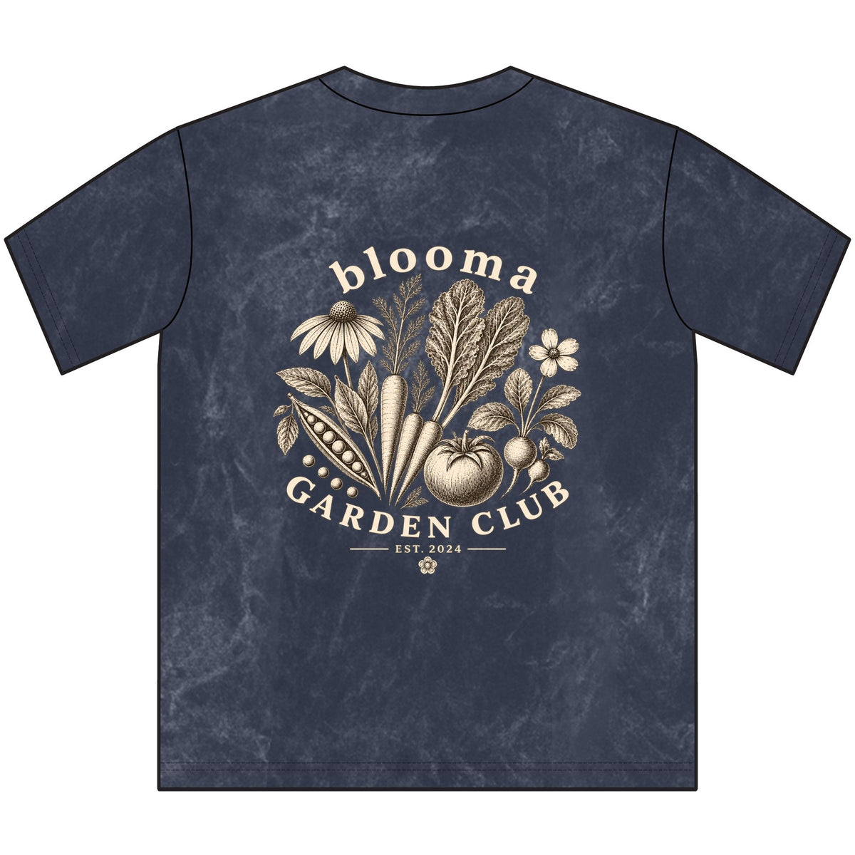 Blooma Garden Club Vintage Crewneck Tee — Floral Vegetable Garden Club Shirt